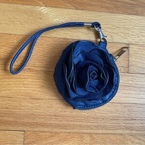 Floral Applique Navy Wristlet Clutch
